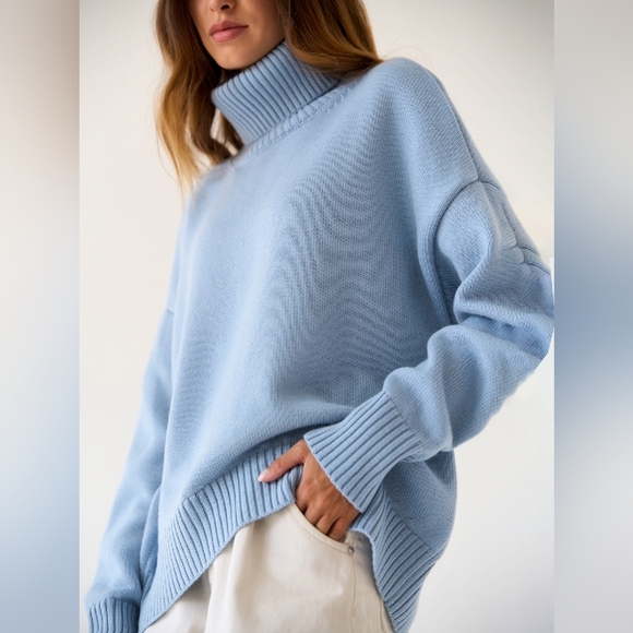 Light Blue Turtleneck Women's Sweater - Picture 3 of 6